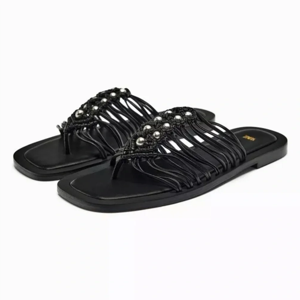 NWT Zara flat woven leather sandals - Picture 3 of 6